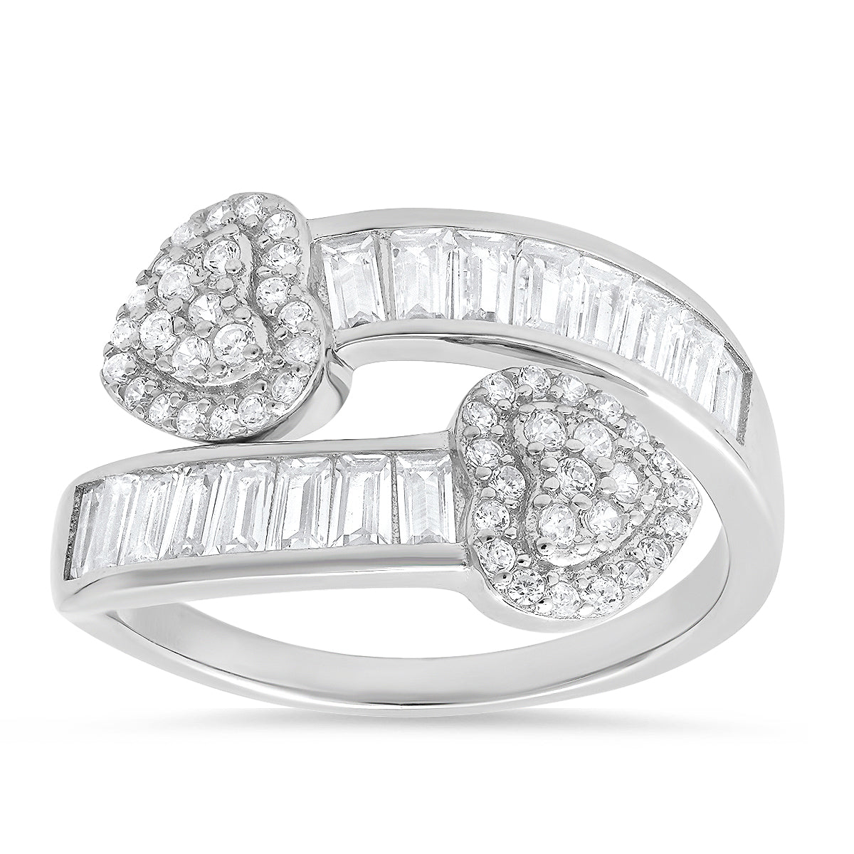 Sterling Silver Baguette CZ Heart Bypass Ring - Charming Charlie