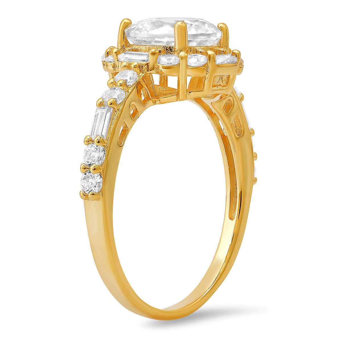 Sterling Silver Round and Baguette-cut Halo CZ Ring - Charming Charlie