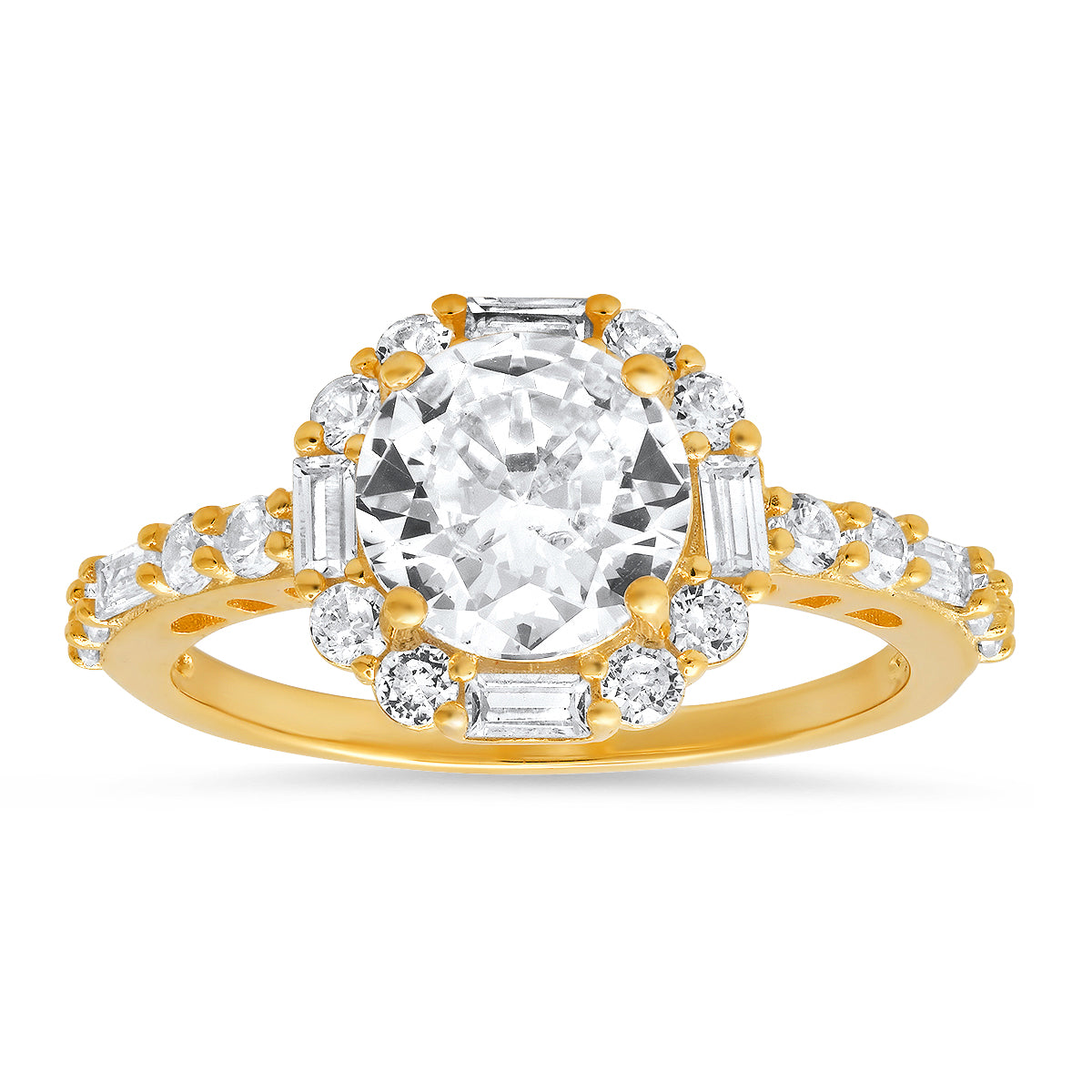 Sterling Silver Round and Baguette-cut Halo CZ Ring - Charming Charlie