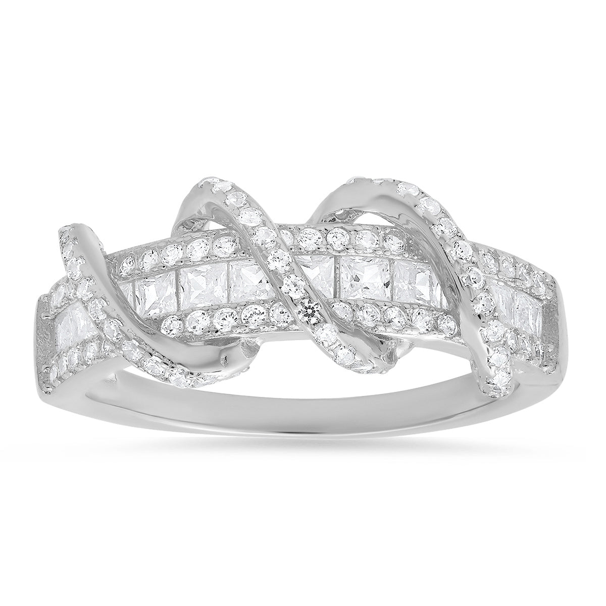 Sterling Silver Exotic Twist CZ Band Ring - Charming Charlie