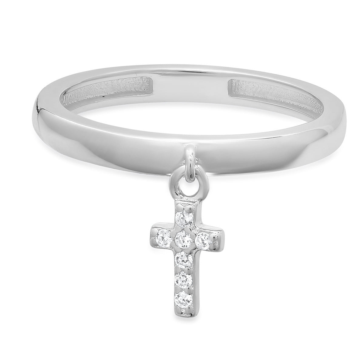 Sterling Silver Dangling Petite Cross CZ Ring - Charming Charlie
