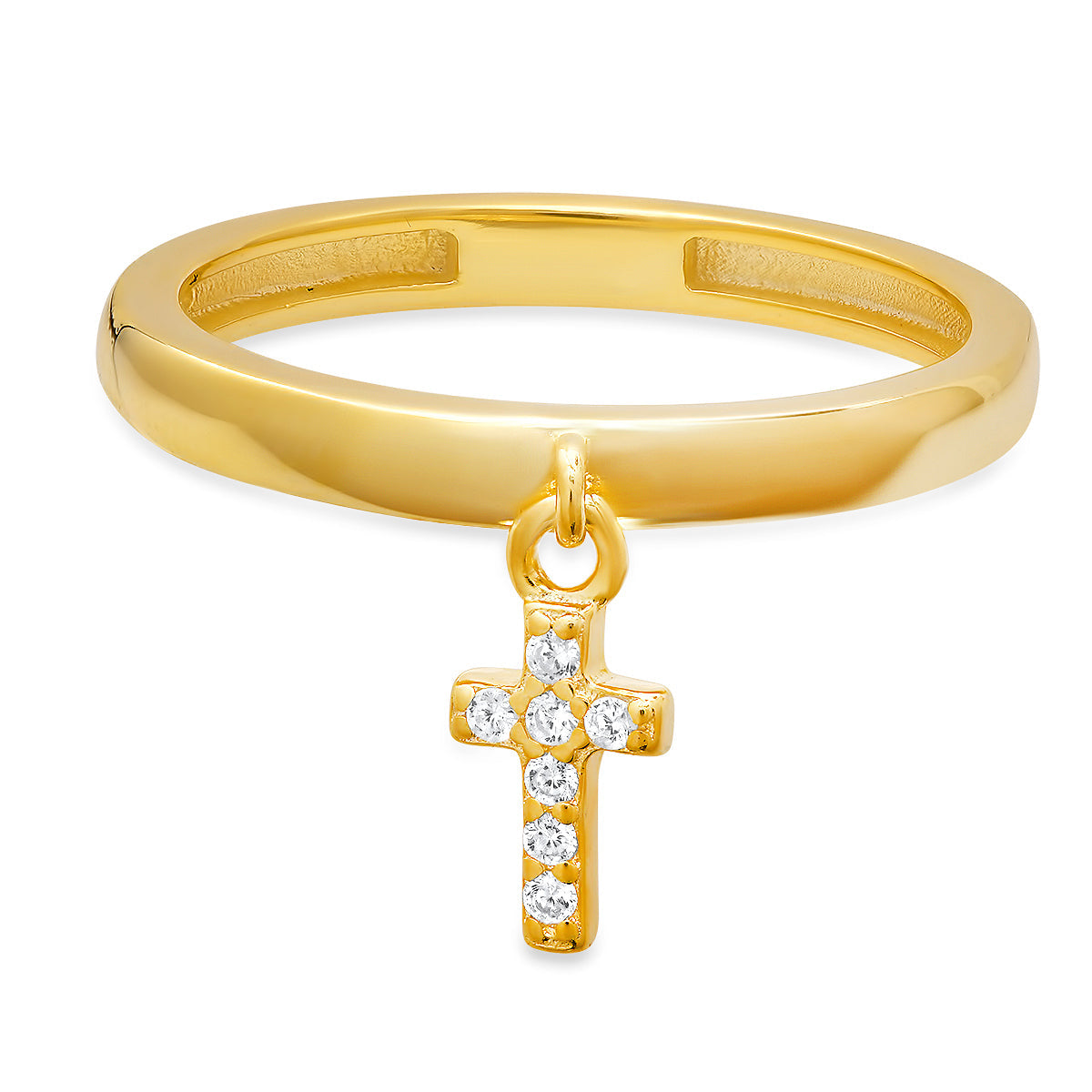 Sterling Silver Dangling Petite Cross CZ Ring - Charming Charlie
