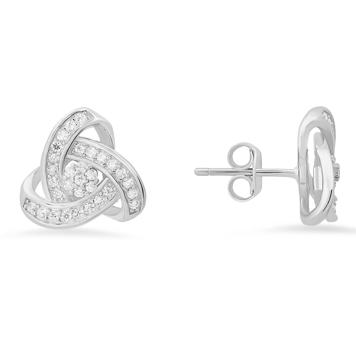 Sterling Silver Trinity Love Knot CZ Stud Earrings - Charming Charlie