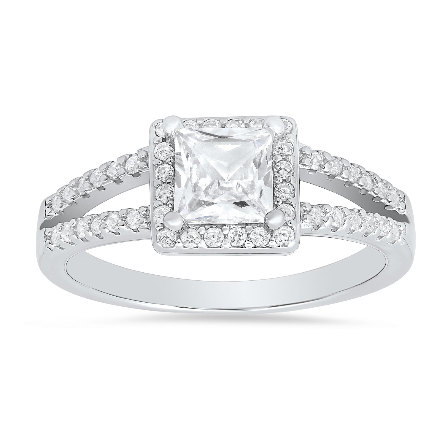 Sterling Silver Princess-cut Halo CZ Ring - Charming Charlie