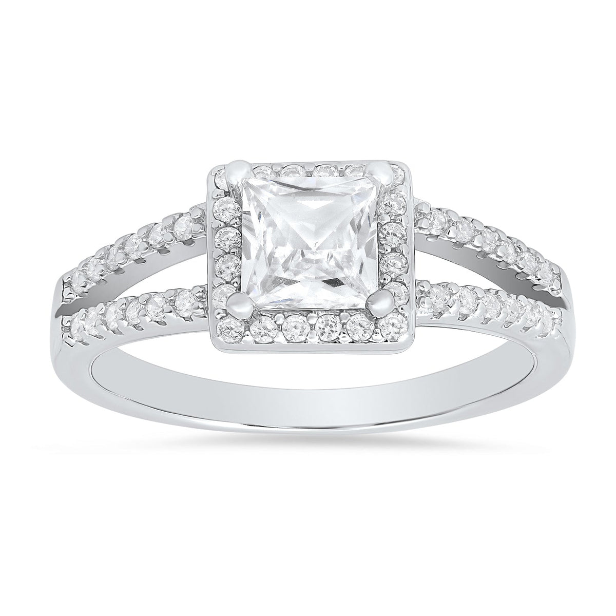 Sterling Silver Princess-cut Halo CZ Ring - Charming Charlie