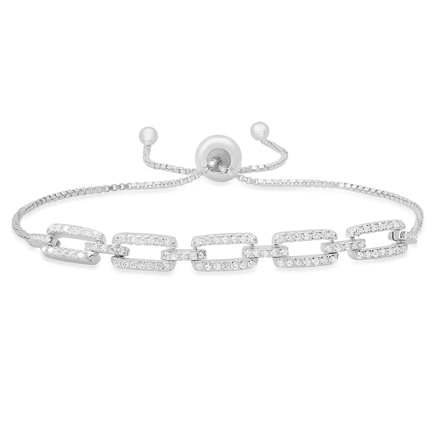 Sterling Silver CZ Paperclip Adjustable Bracelet - Charming Charlie