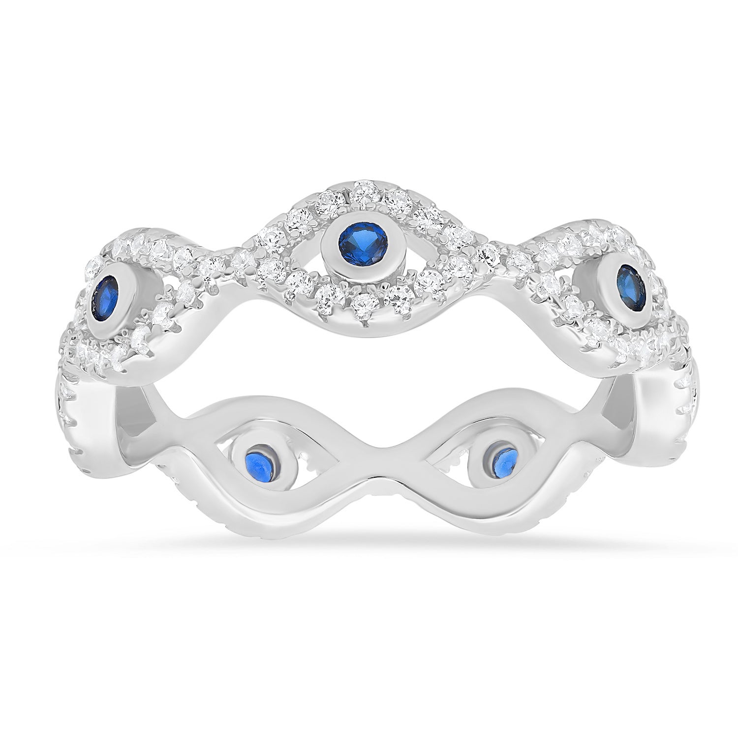 Sterling Silver CZ Evil Eye Eternity Band Ring - Charming Charlie