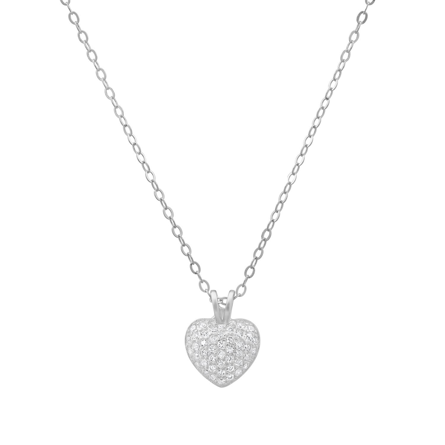 Sterling Silver Tiny Puffed CZ Heart Pendant Necklace - Charming Charlie