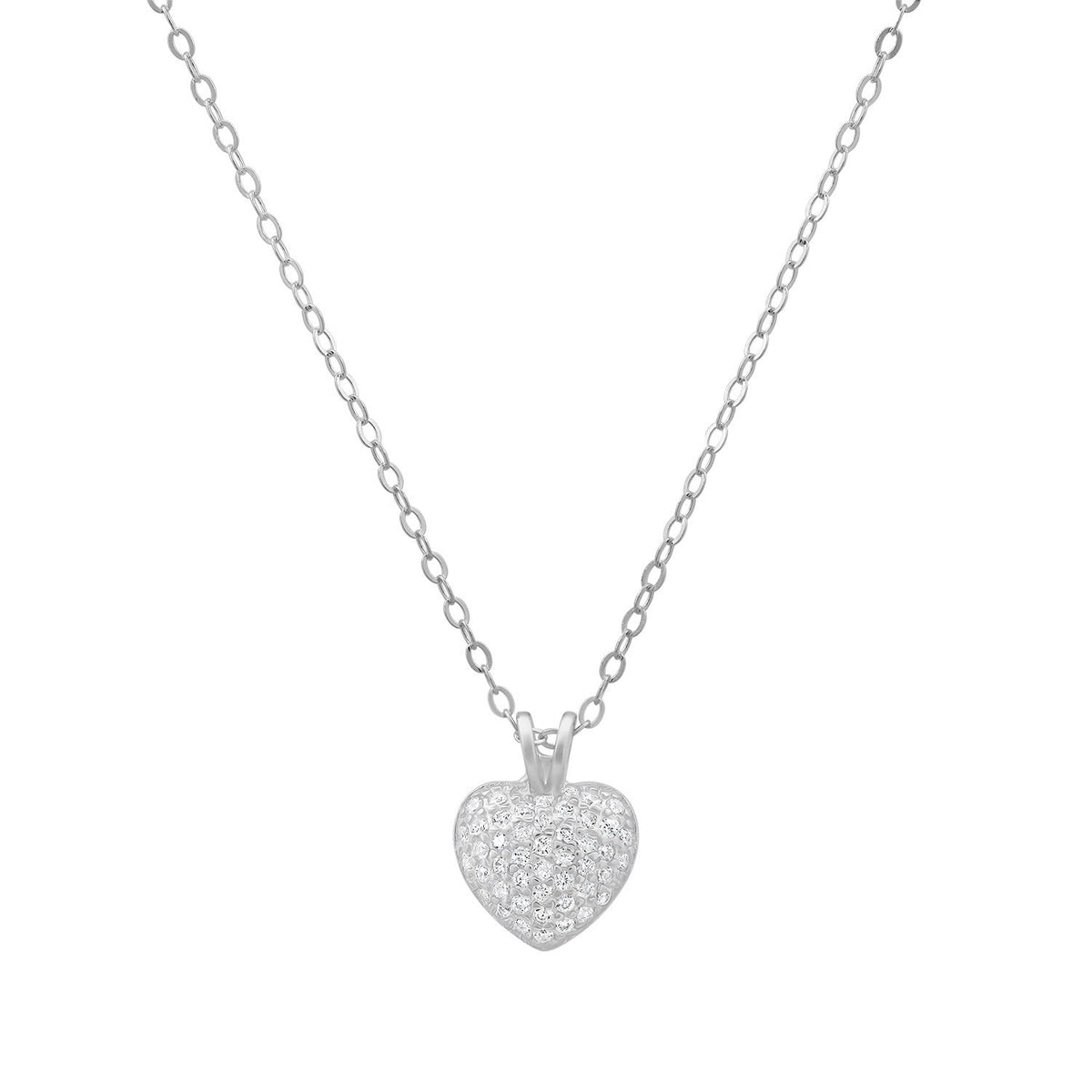 Sterling Silver Tiny Puffed CZ Heart Pendant Necklace - Charming Charlie