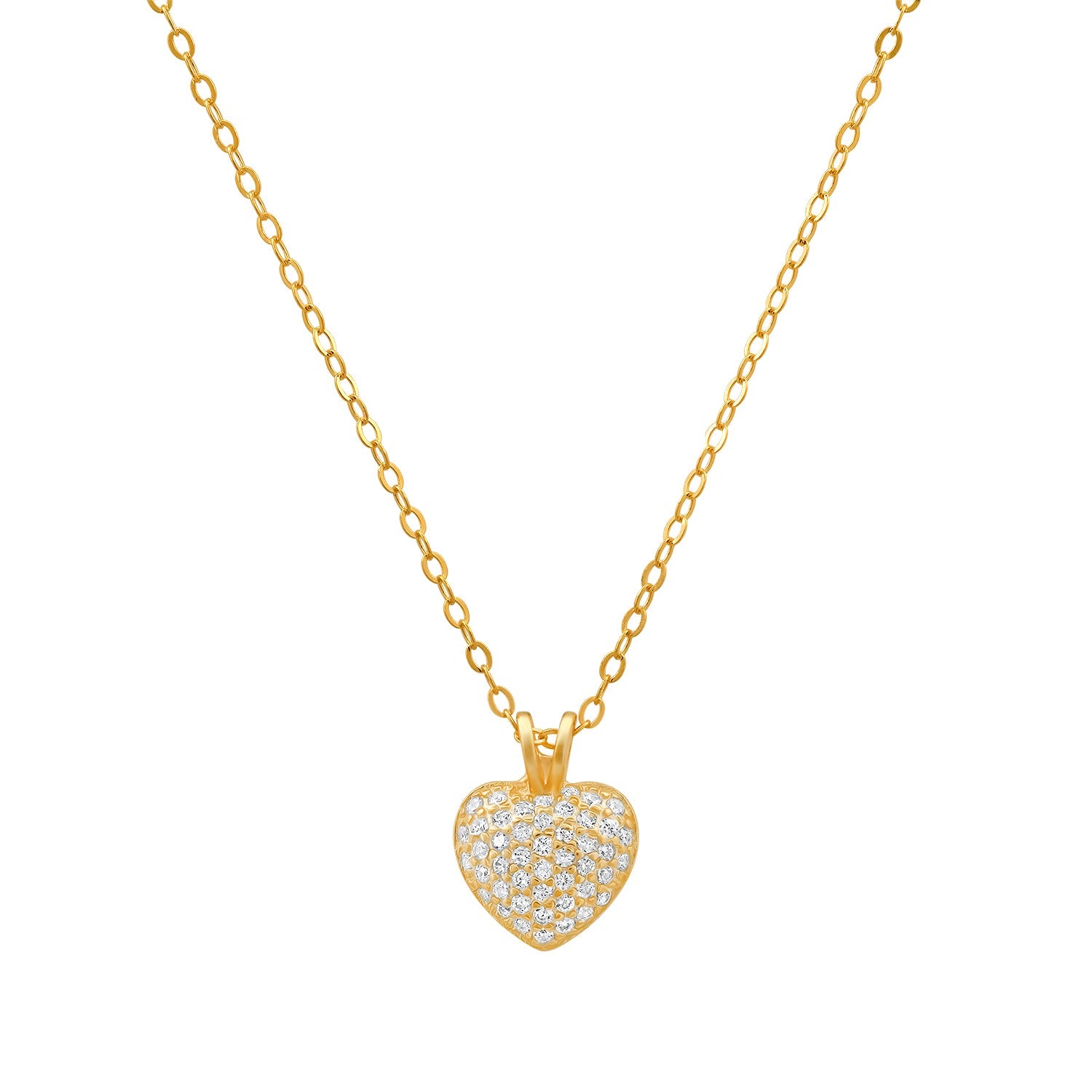 Sterling Silver Tiny Puffed CZ Heart Pendant Necklace - Charming Charlie