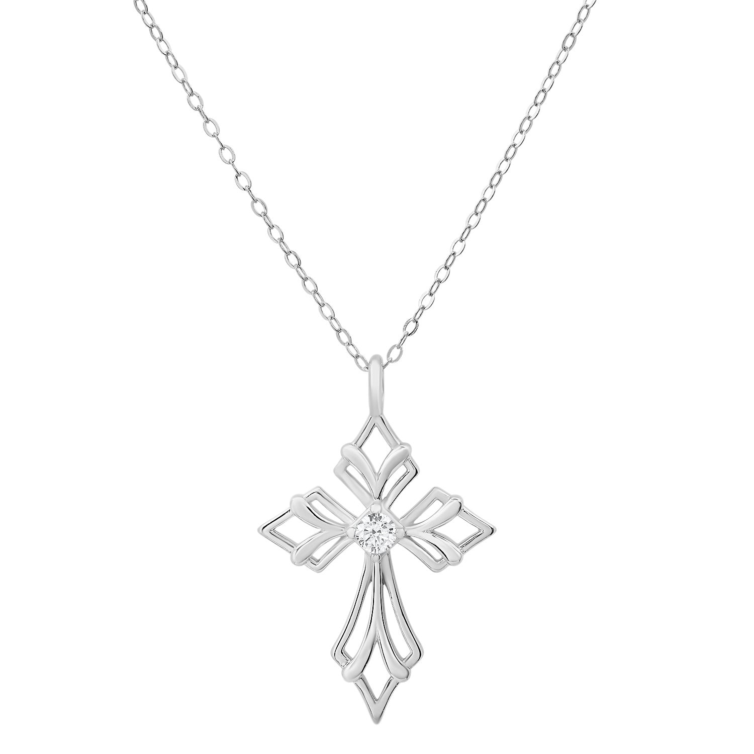 Sterling Silver Art Deco Cross Pendant Necklace - Charming Charlie