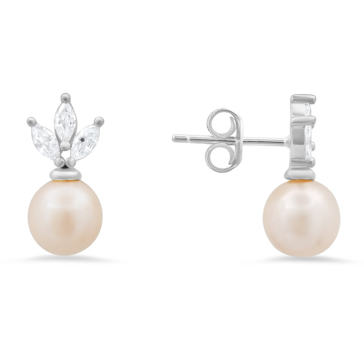 Sterling Silver CZ & Pearl Drop Stud Earrings - Charming Charlie