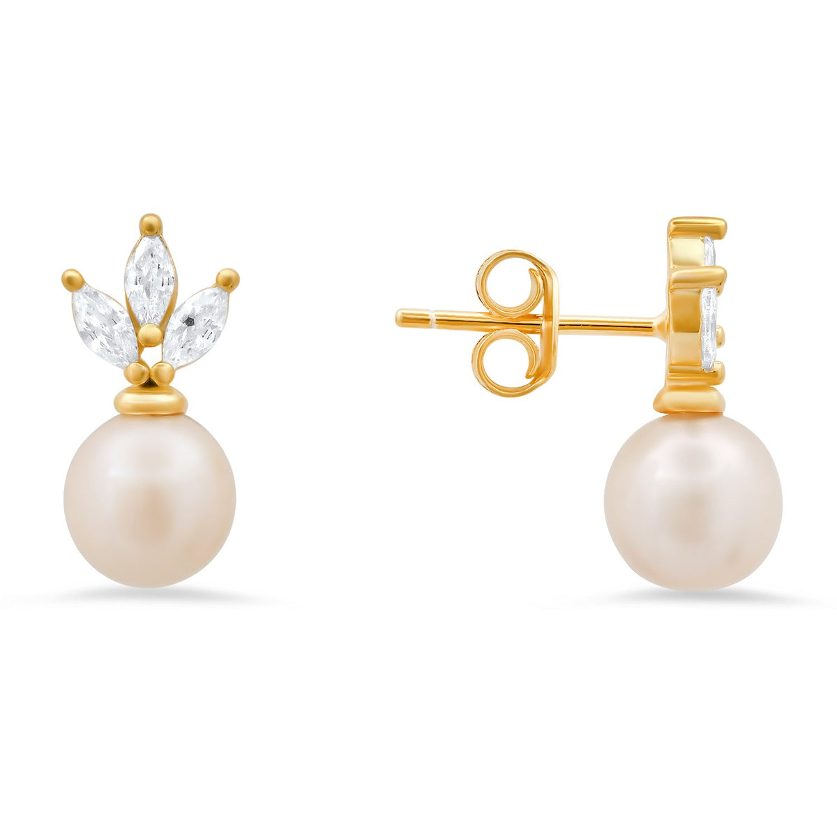 Sterling Silver CZ & Pearl Drop Stud Earrings - Charming Charlie