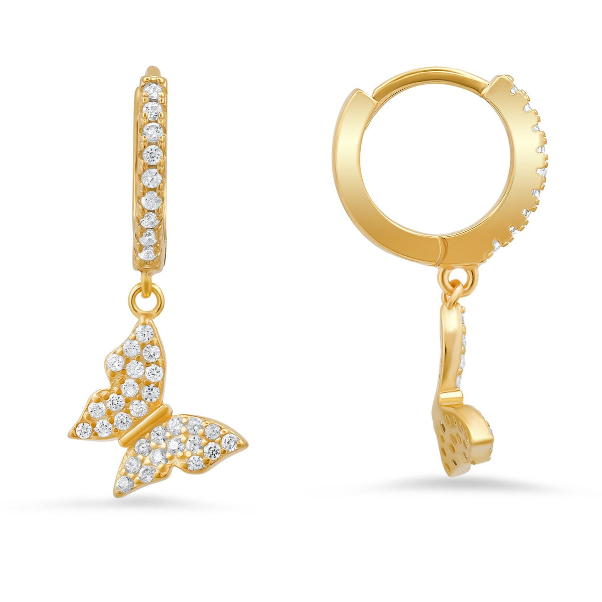 Sterling Silver Dangling Butterfly CZ Huggy Hoop Earrings - Charming Charlie
