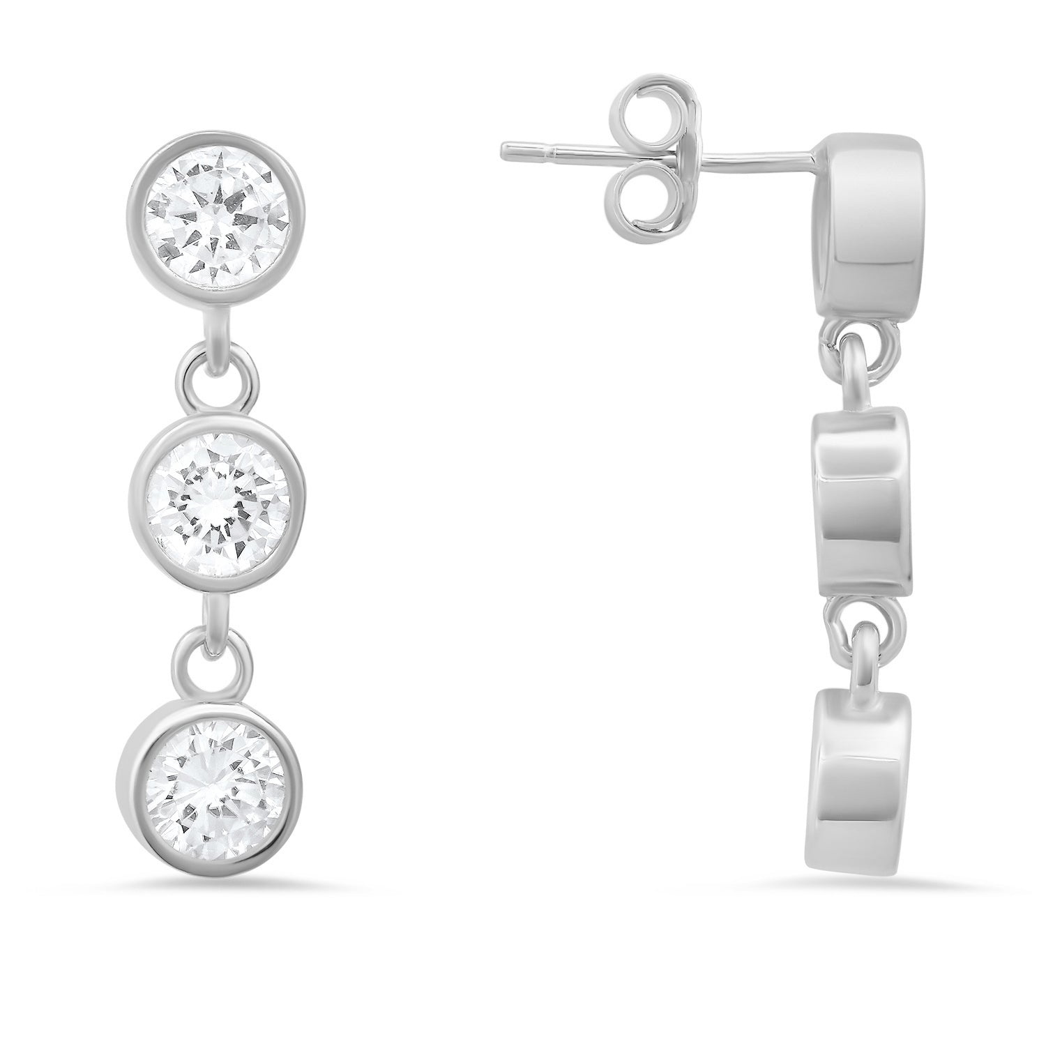 Sterling Silver Dangling Bezel-set CZ Earrings - Charming Charlie