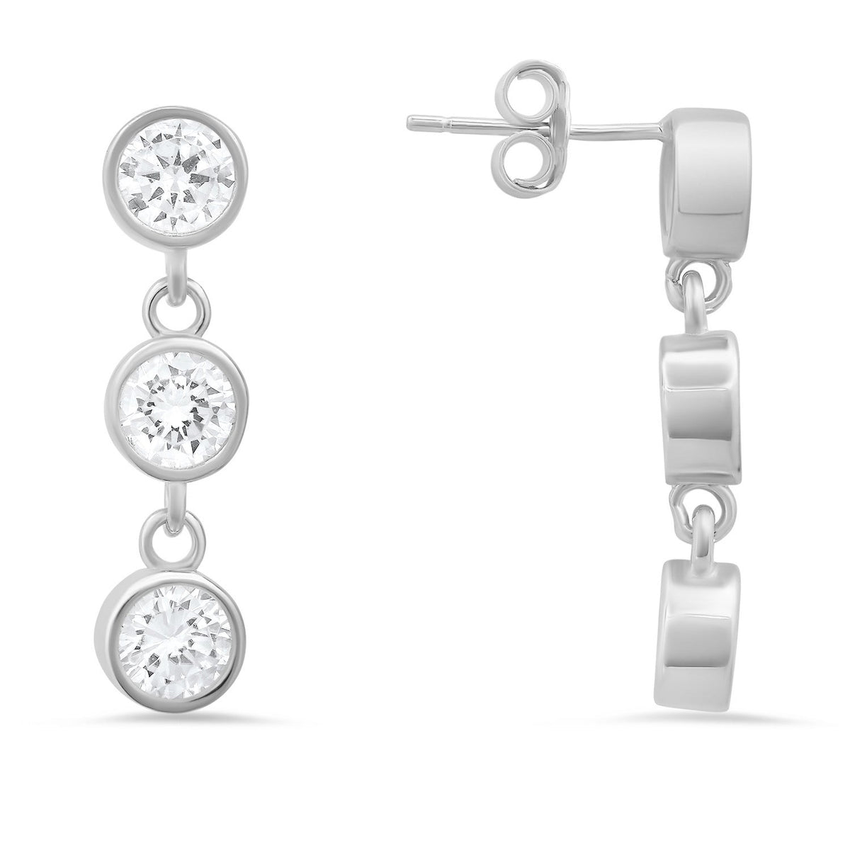 Sterling Silver Dangling Bezel-set CZ Earrings - Charming Charlie