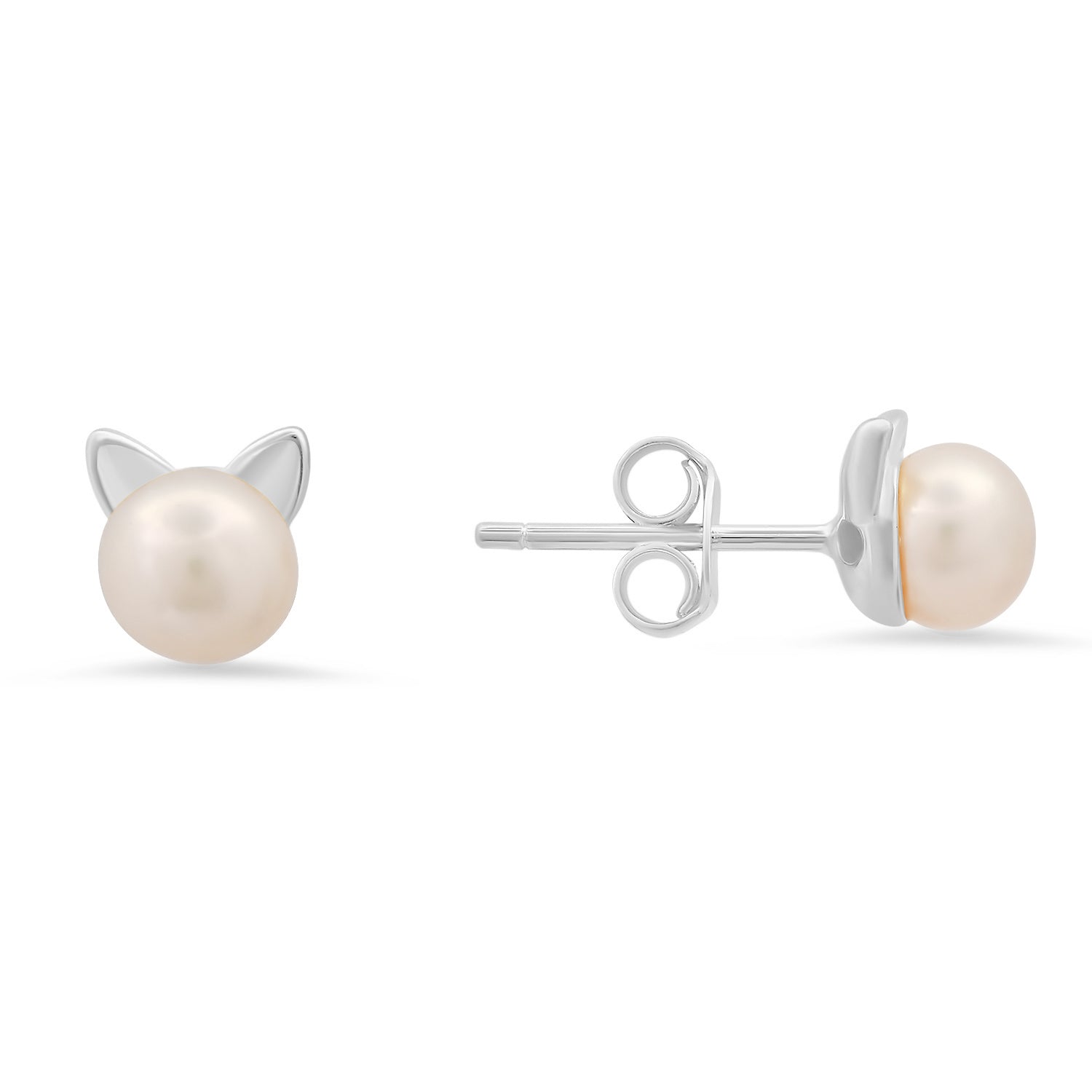 Sterling Silver Kitty Cat Pearl Stud Earrings - Charming Charlie