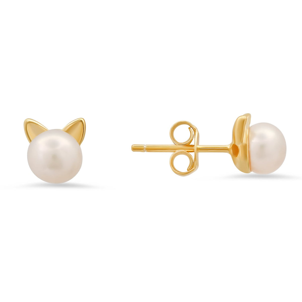 Sterling Silver Kitty Cat Pearl Stud Earrings - Charming Charlie