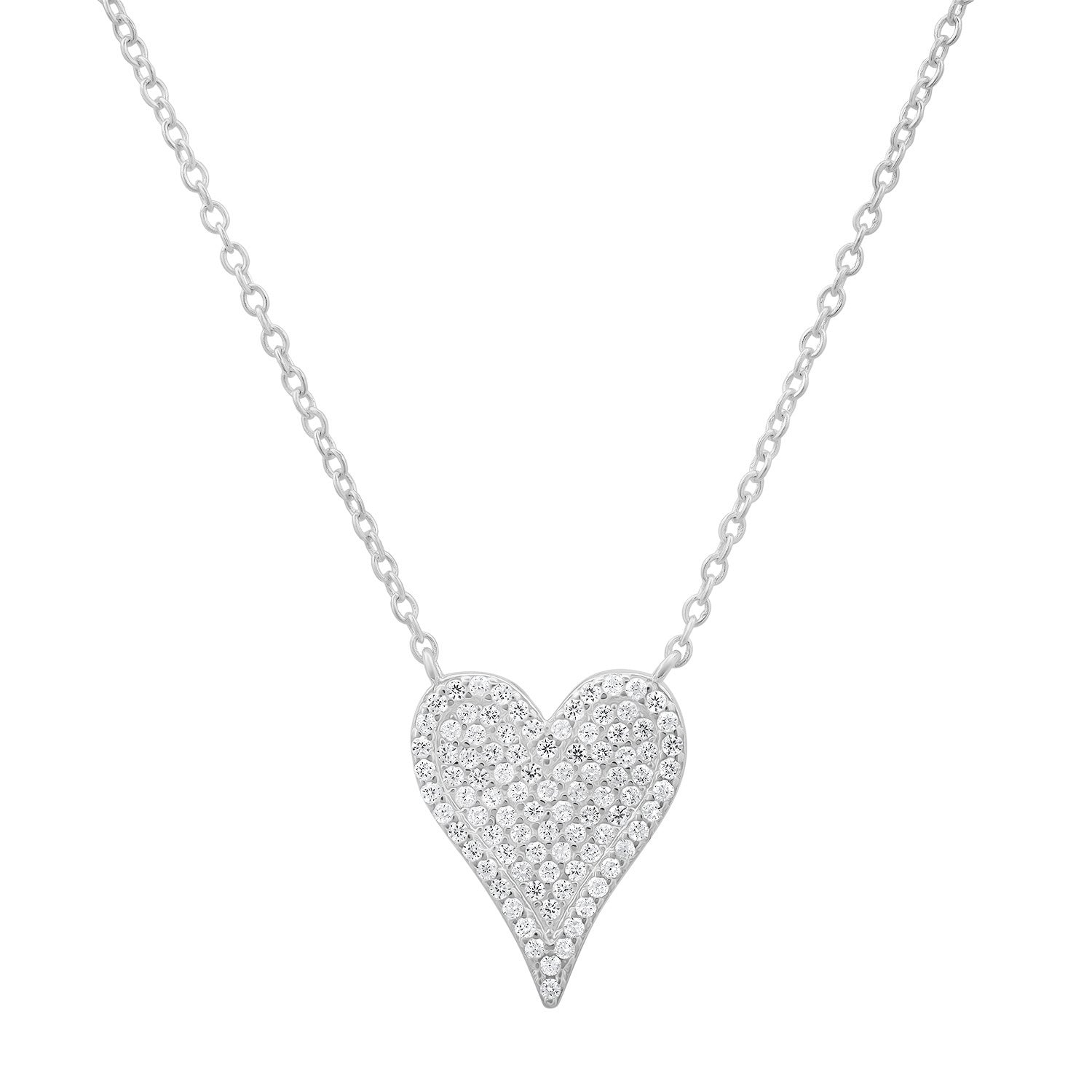 Sterling Silver Elongated CZ Heart Necklace - Charming Charlie