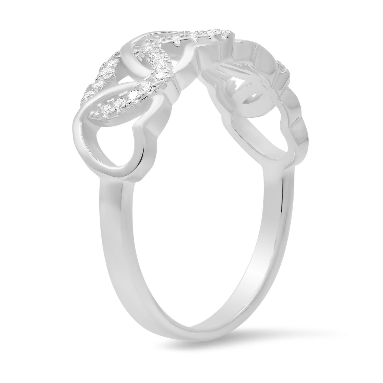 Sterling Silver Interlocking Hearts CZ Ring - Charming Charlie