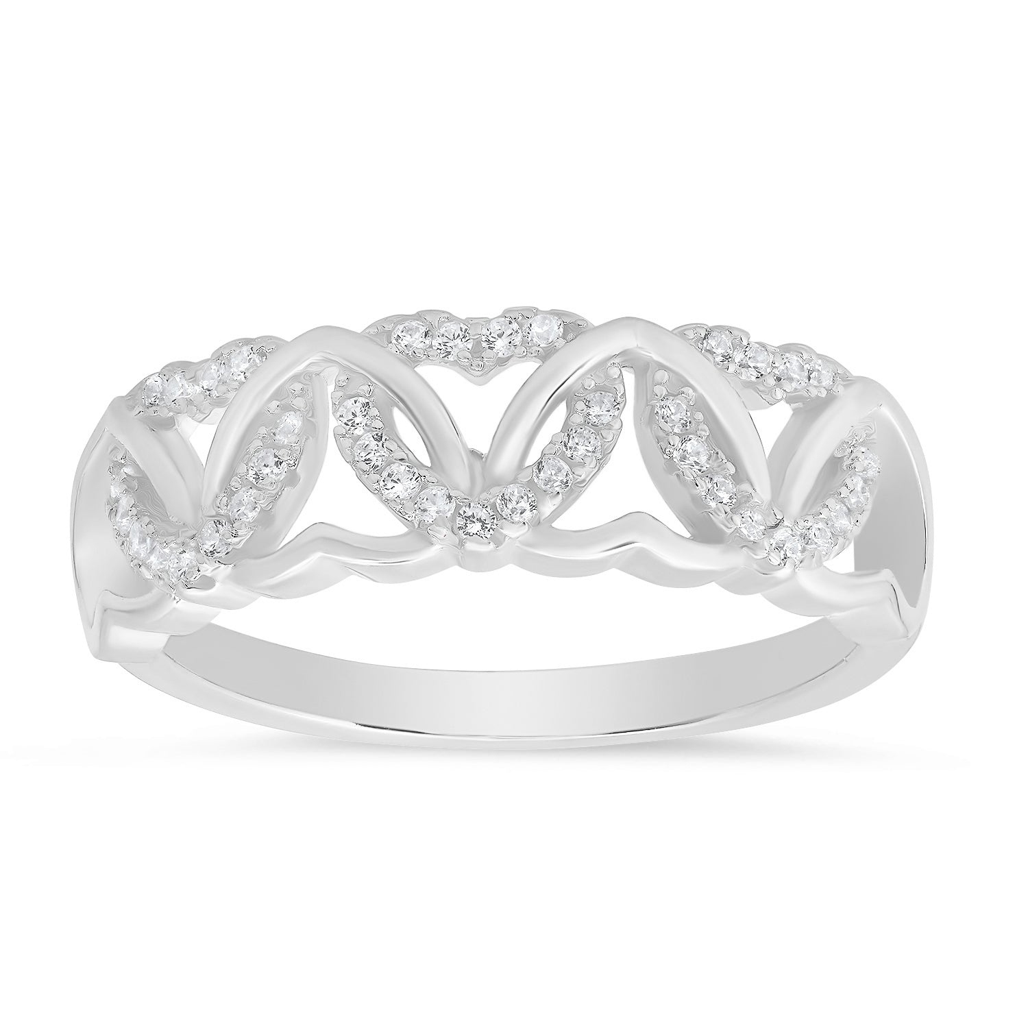 Sterling Silver Interlocking Hearts CZ Ring - Charming Charlie