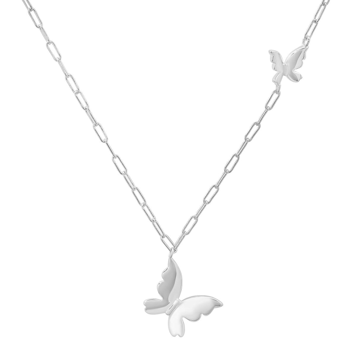 Sterling Silver Petite Paper Clip Floating Butterfly Necklace - Charming Charlie