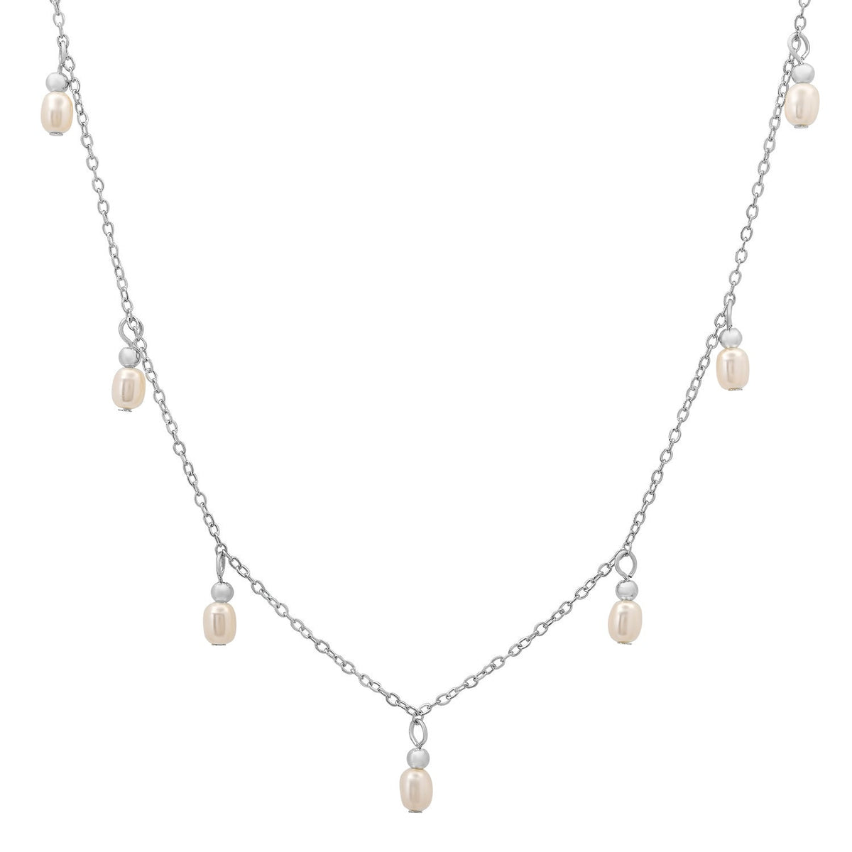 Sterling Silver Dangling Pearl Charm Choker Necklace - Charming Charlie