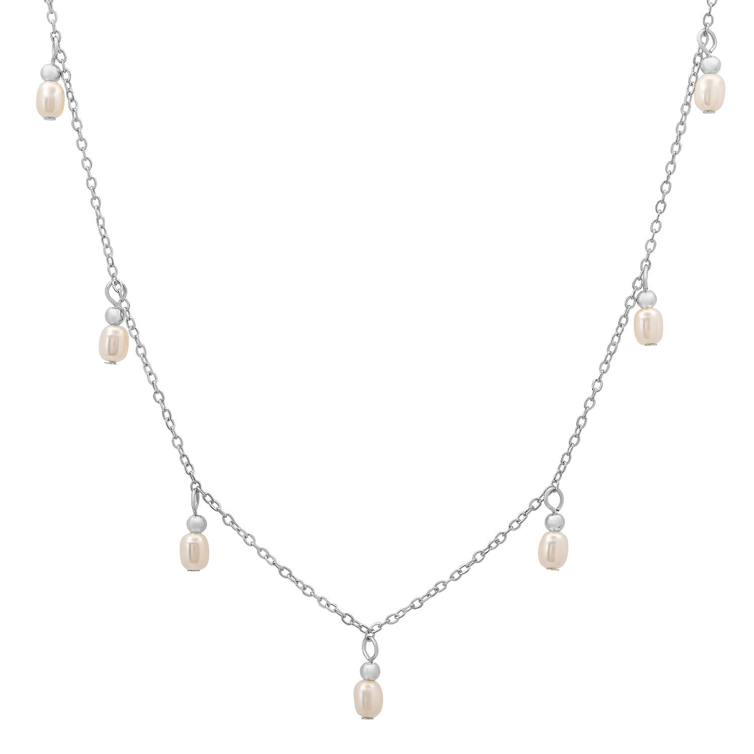 Sterling Silver Dangling Pearl Charm Choker Necklace - Charming Charlie