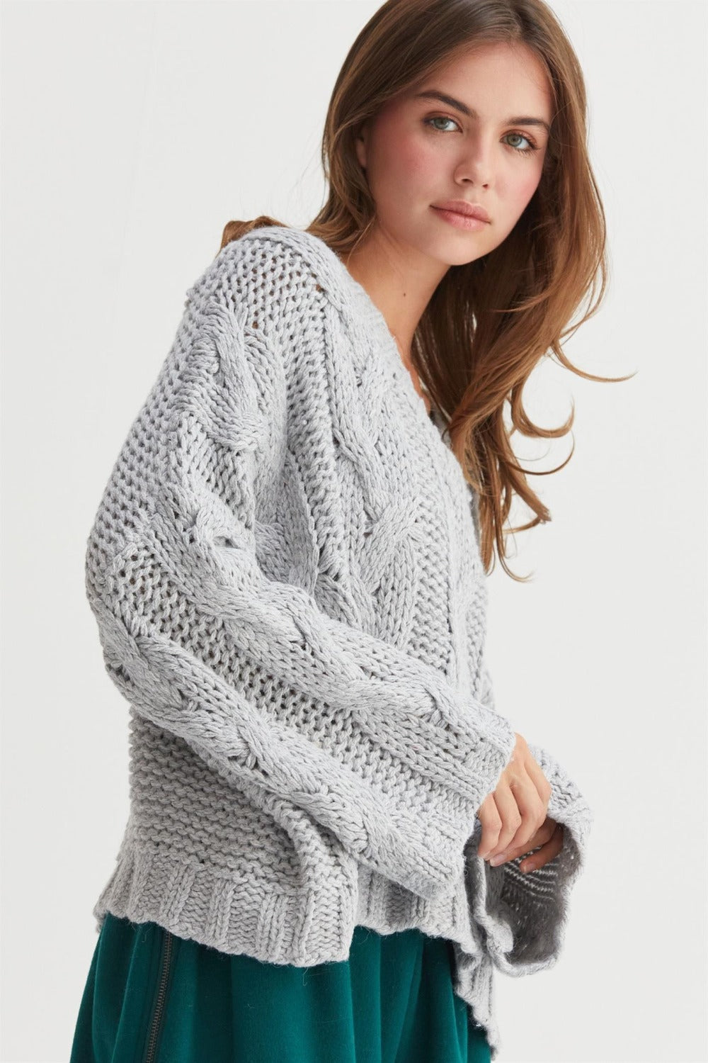 HYFVE Cable Knit V-Neck Sweater - Charming Charlie