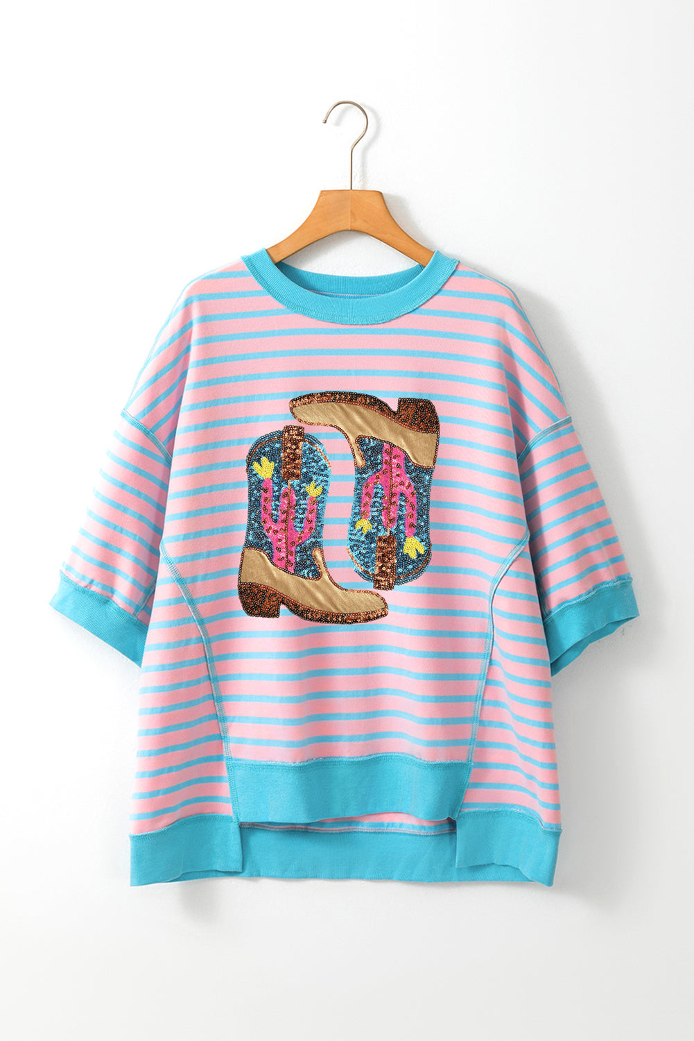 Boots Striped Round Neck Half Sleeve T-Shirt - Charming Charlie