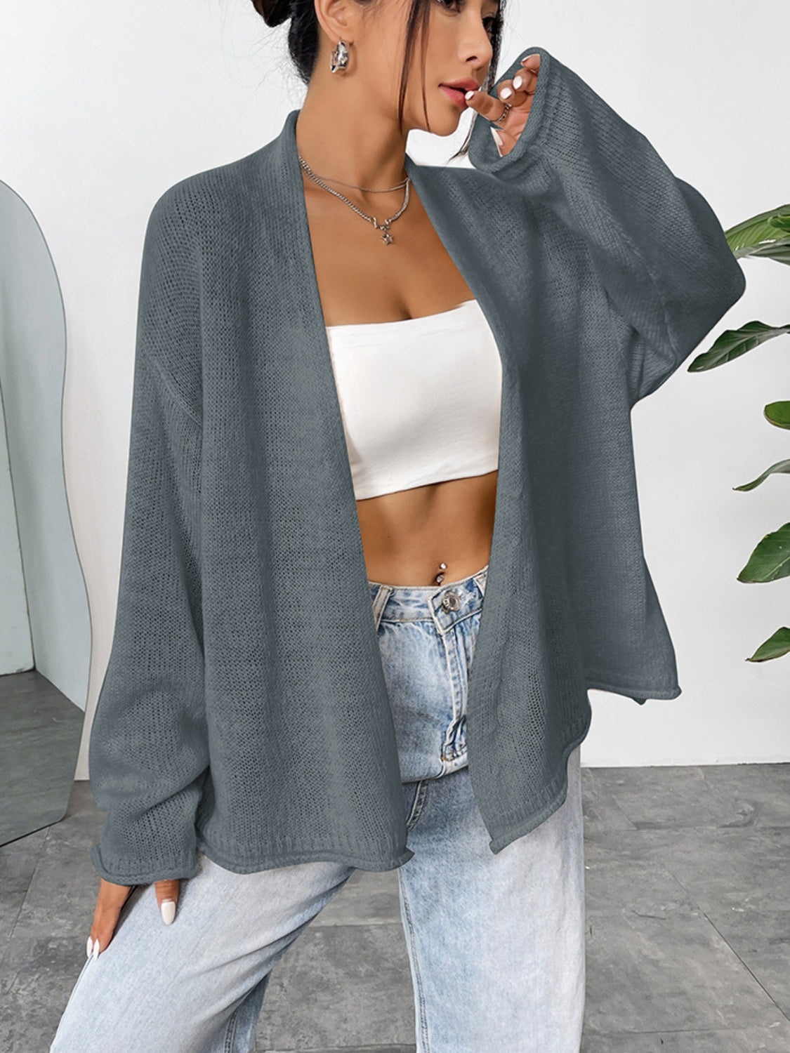 Open Front Dropped Shoulder Cardigan - Charming Charlie