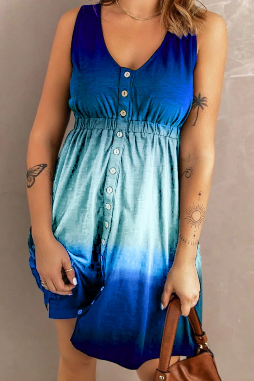 Double Take Scoop Neck Buttoned Sleeveless Magic Dress with Pockets - Charming Charlie