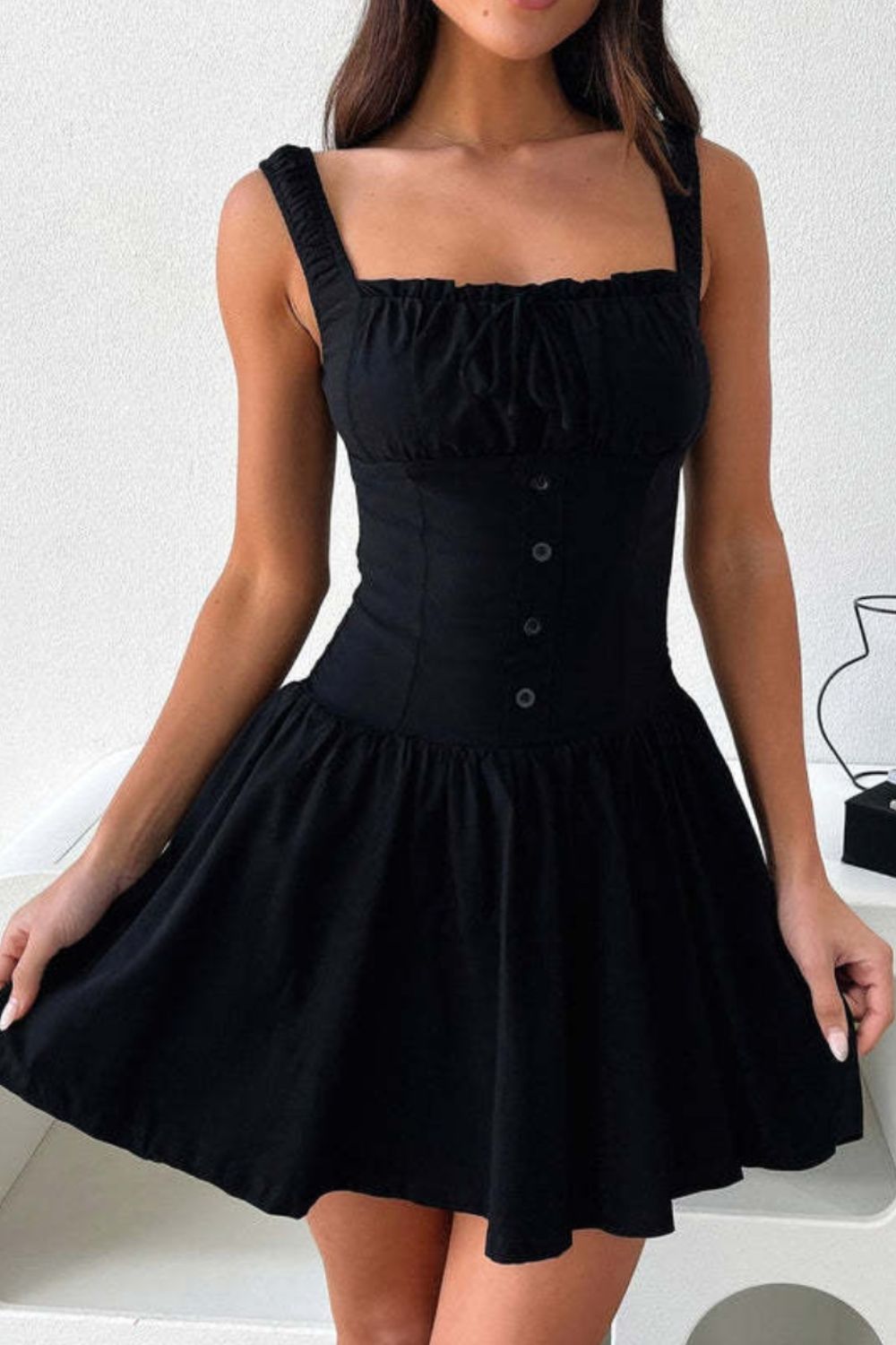 Decorative Button Square Neck Cami Dress - Charming Charlie