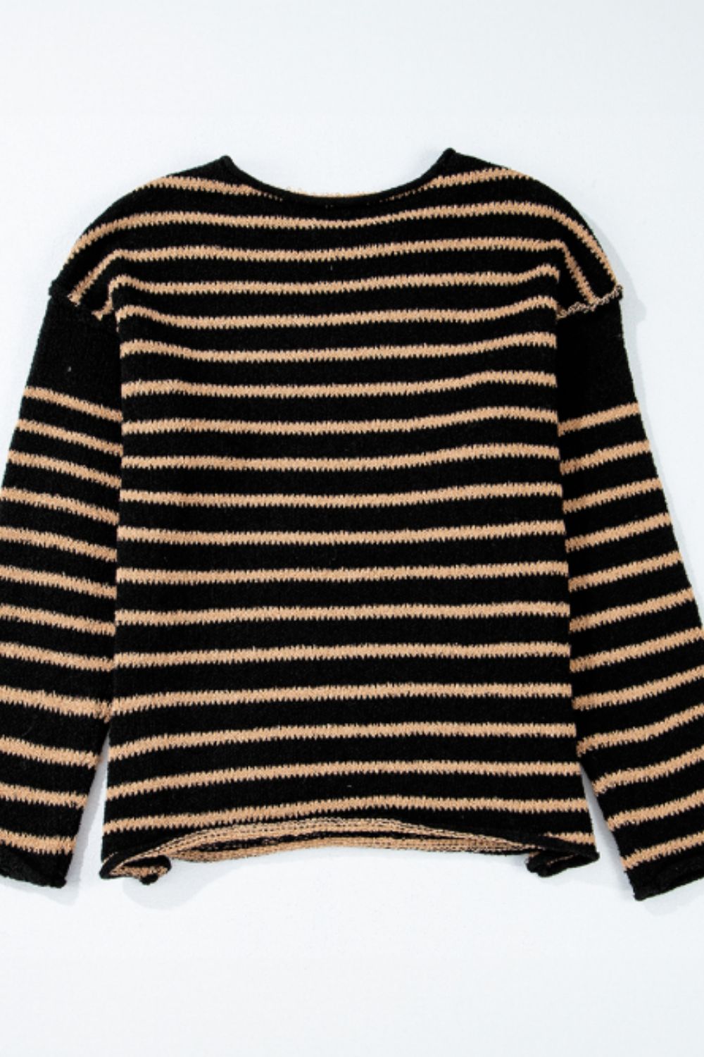 Stripe Drop Shoulder Round Neck Sweater - Charming Charlie