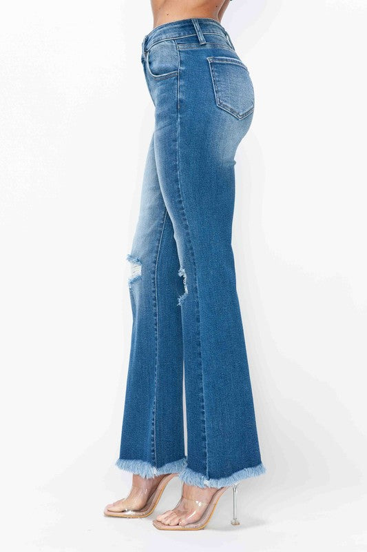 bytos Full Size Raw Hem Distressed High Rise Bootcut Jeans - Charming Charlie