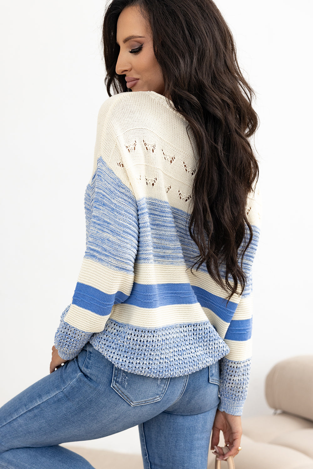 Contrast Round Neck Long Sleeve Sweater - Charming Charlie