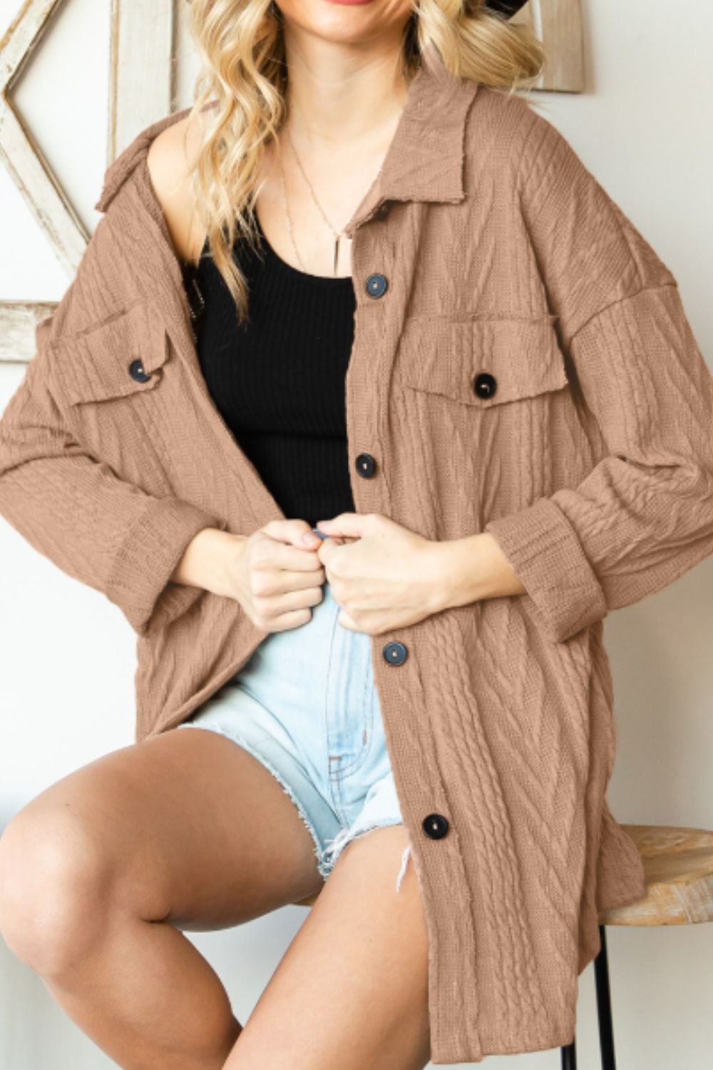 Button Up Drop Shoulder Jacket - Charming Charlie