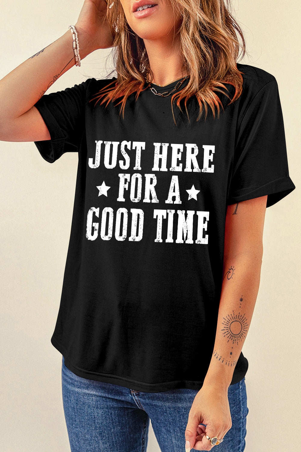 Letter Graphic Round Neck Short Sleeve T-Shirt - Charming Charlie