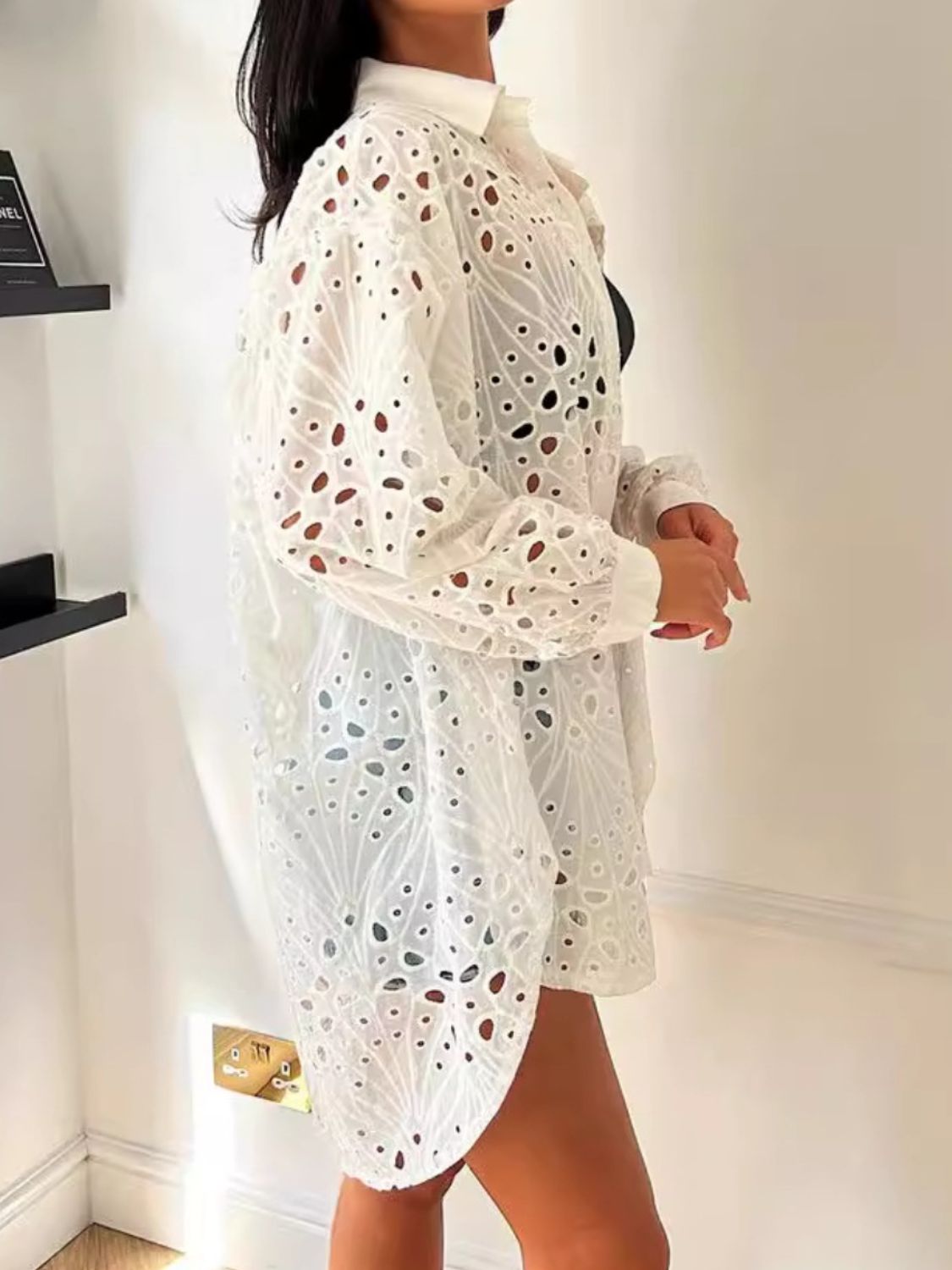 Cutout Collared Neck Long Sleeve Shirt - Charming Charlie