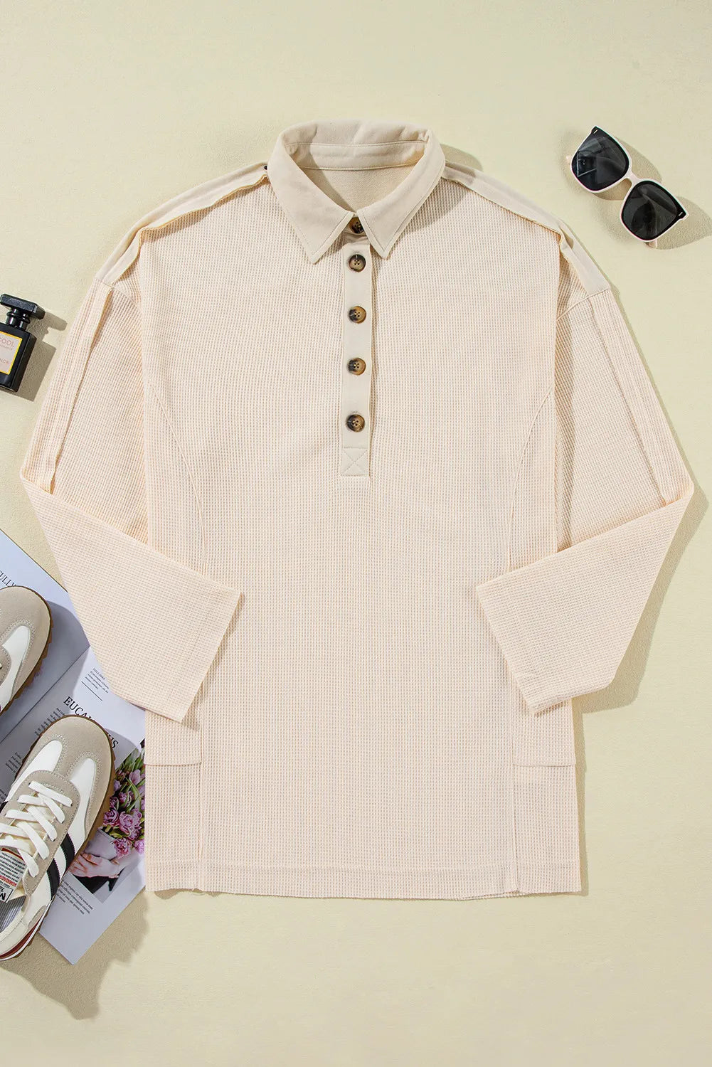 Half Button Long Sleeve Top - Charming Charlie