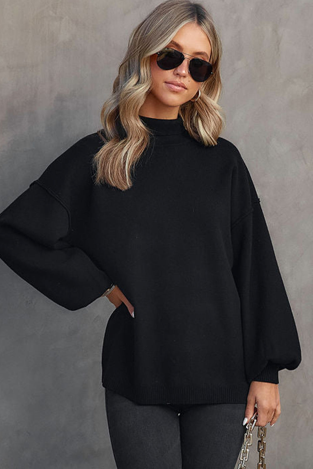 Mock Neck Dropped Shoulder Sweater - Charming Charlie