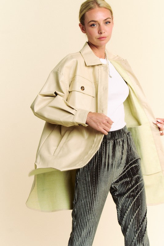 Davi & Dani Faux Leather Button Up Jacket with Chest Pockets - Charming Charlie