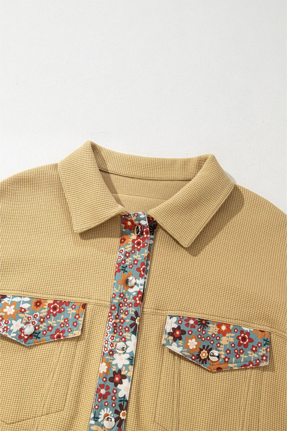 Printed Collared Neck Long Sleeve Jacket - Charming Charlie