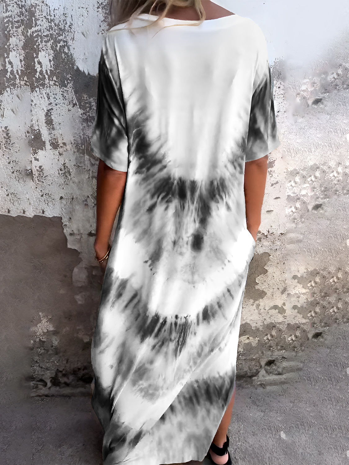 Full Size Pocketed Tie-Dye Short Sleeve Dress - Charming Charlie