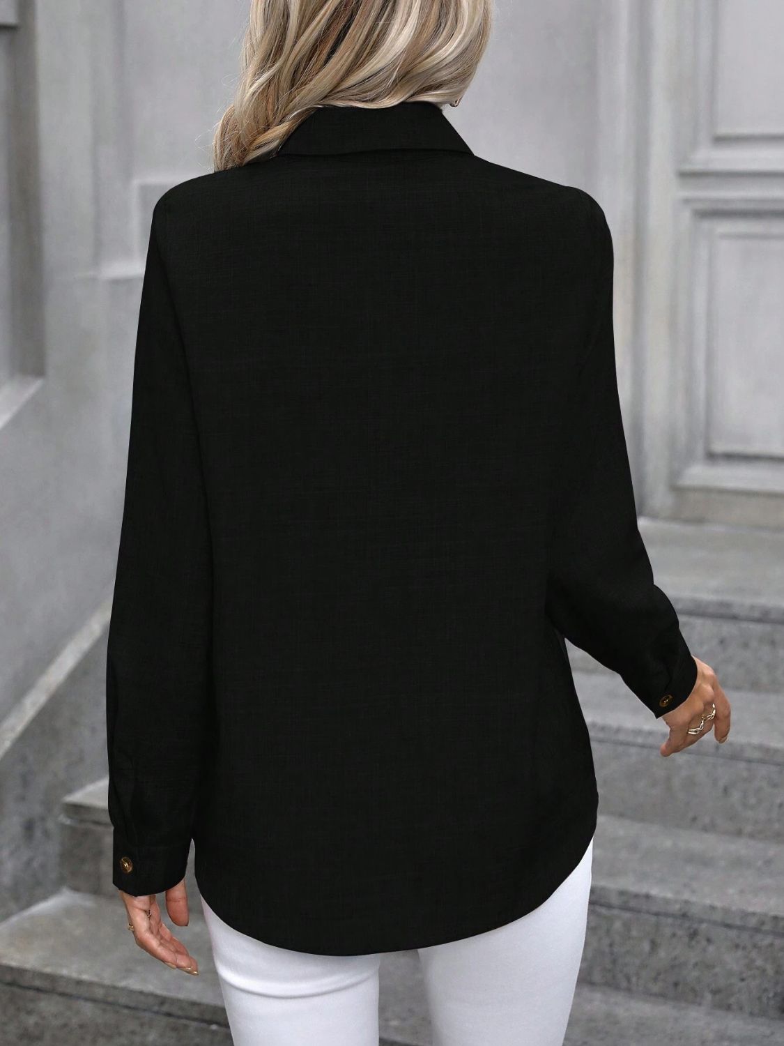 Button Up Collared Neck Long Sleeve Shirt - Charming Charlie
