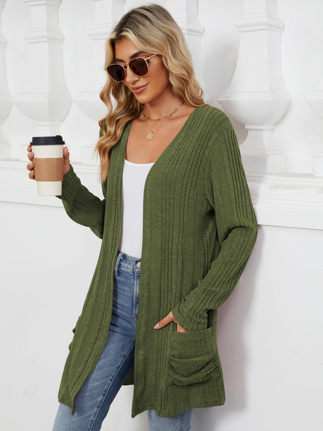 Pocketed Open Front Long Sleeve Cardigan - Charming Charlie