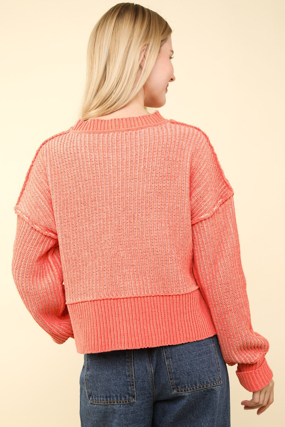 VERY J Exposed Seam Cropped Striped Slit Sweater - Charming Charlie