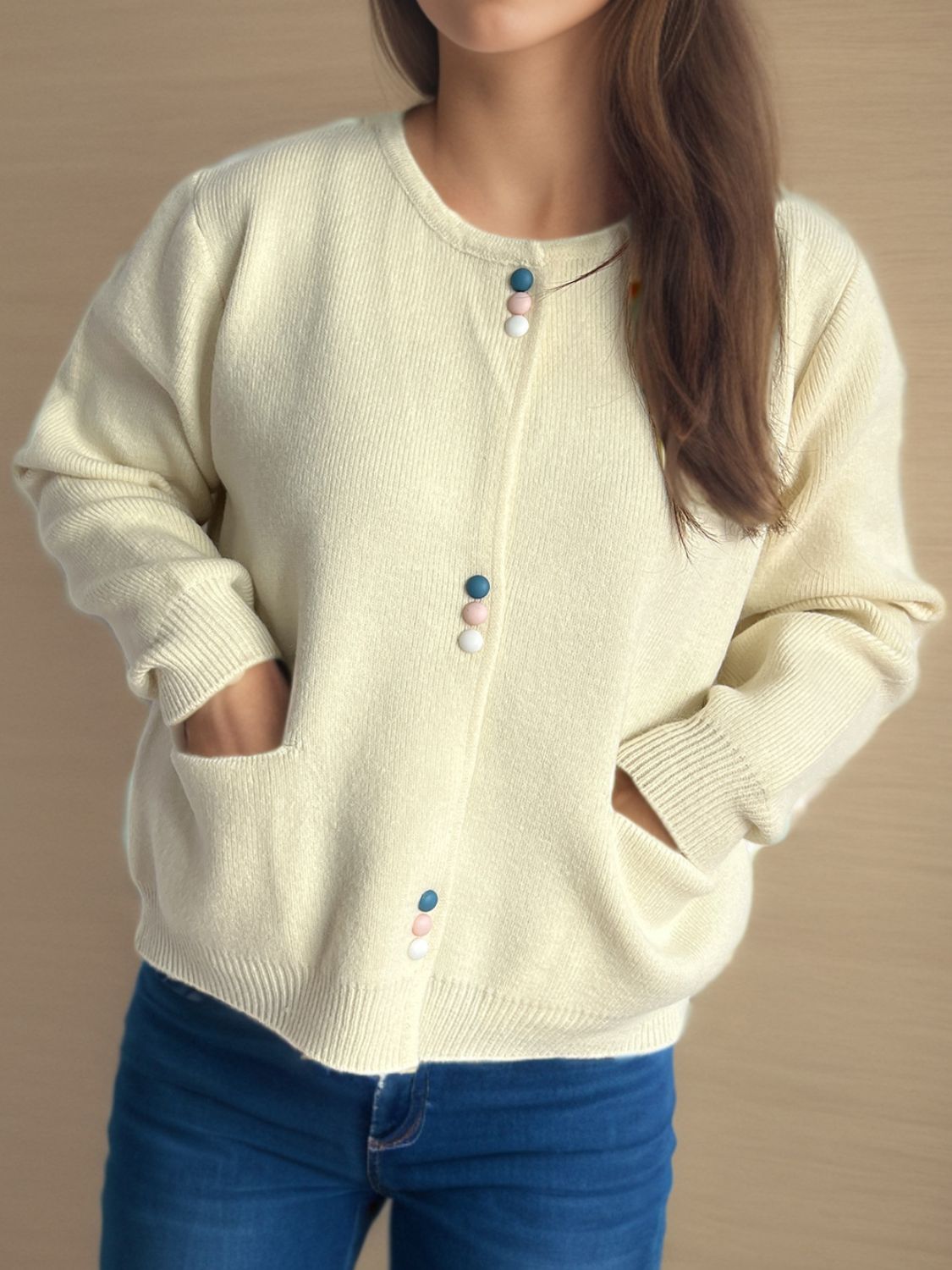 Button Down Long Sleeve Cardigan with Pockets - Charming Charlie