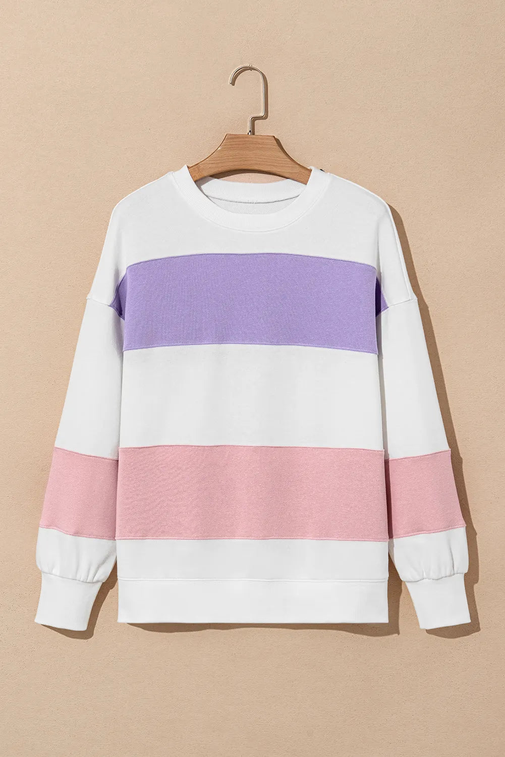 Color Block Round Neck Long Sleeve Sweatshirt - Charming Charlie
