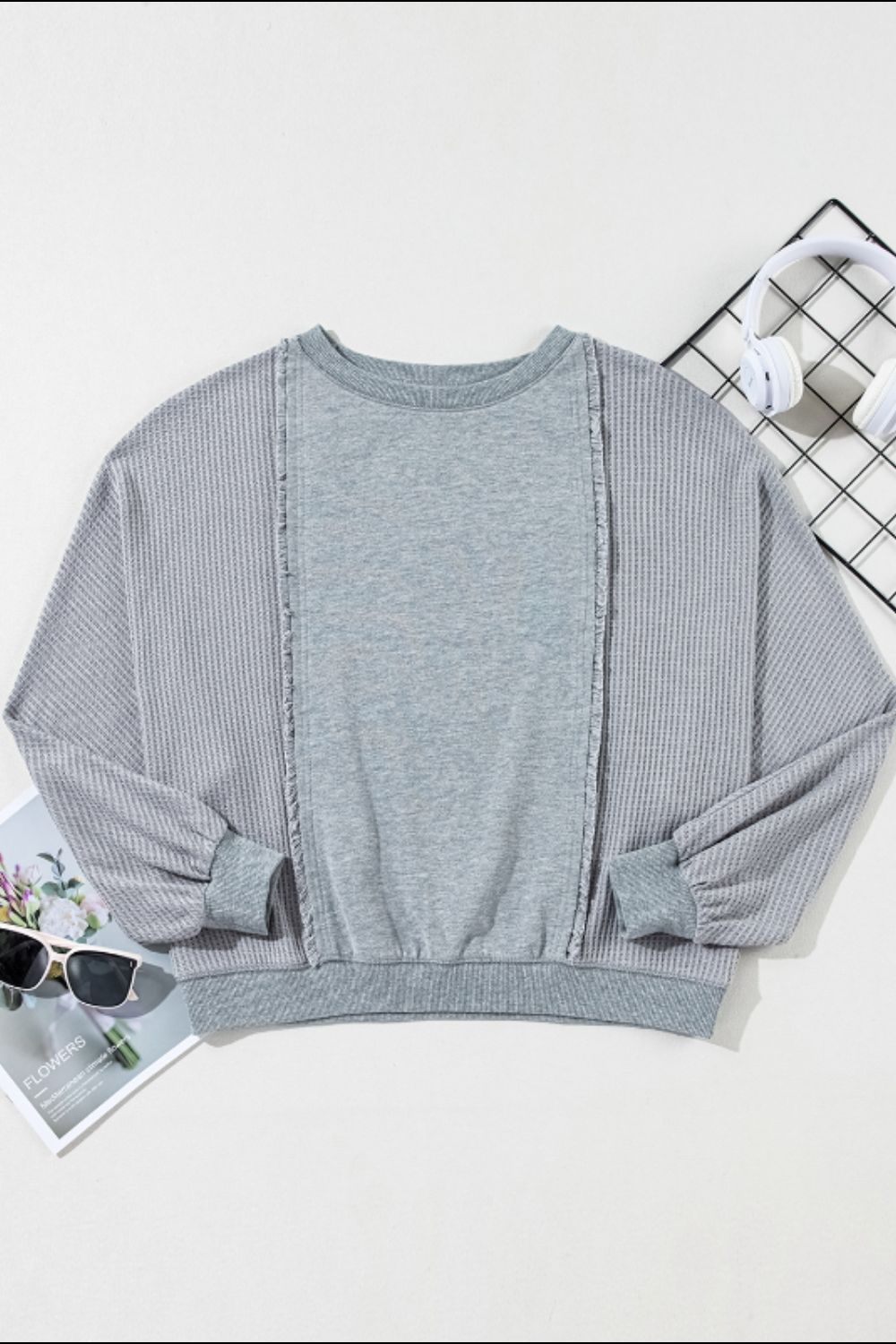 Raw Hem Round Neck Long Sleeve Sweatshirt - Charming Charlie